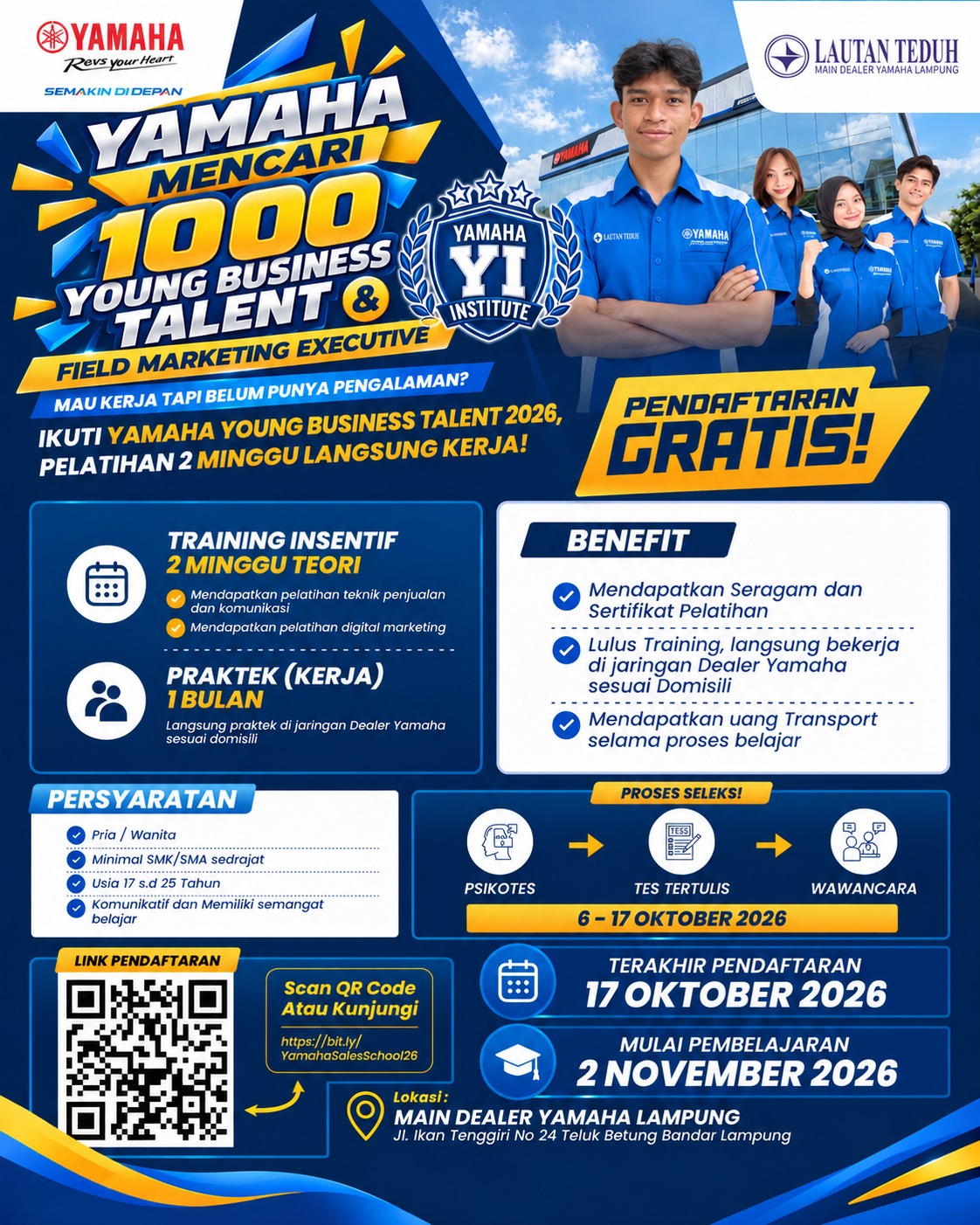 Yamaha Young Business Talent 2026: Pelatihan Sales Gratis, Siap Kerja di Dealer Yamaha!